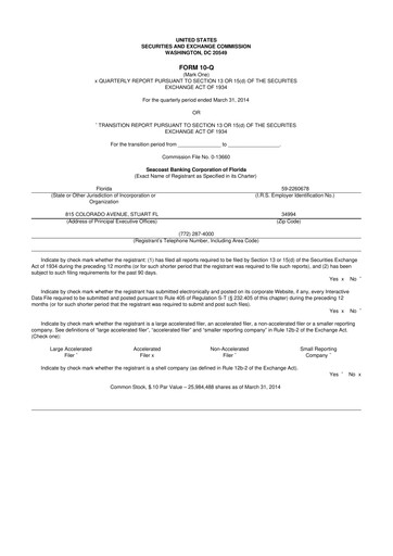 Thumbnail Seacoast Banking 10-Q Quarterly Report FY2014 
