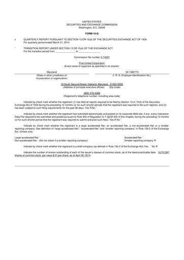 Thumbnail First United Corporation 10-Q Quarterly Report FY2014 