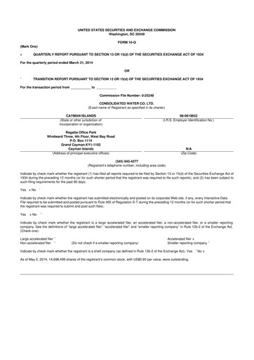 Thumbnail Consolidated Water 10-Q Quarterly Report FY2014 