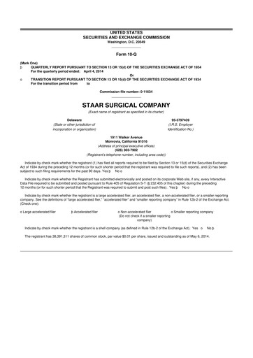 Thumbnail STAAR Surgical 10-Q Quarterly Report FY2014 