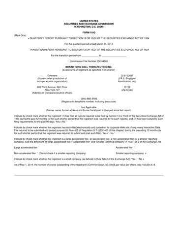Thumbnail BrainStorm Cell Therapeutics 10-Q Quarterly Report FY2014 
