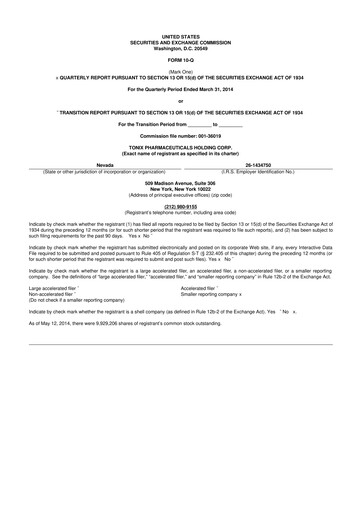 Thumbnail Tonix Pharmaceuticals 10-Q Quarterly Report FY2014 