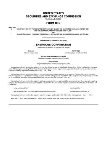 Vorschaubild Energous 10-Q Quartalsbericht 2014 