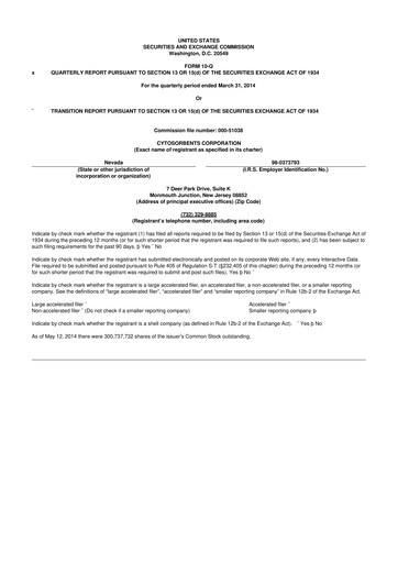 Miniature Cytosorbents 10-Q Rapport trimestriel 2014 