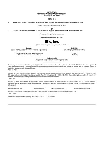 Thumbnail iBio 10-Q Quarterly Report FY2014 