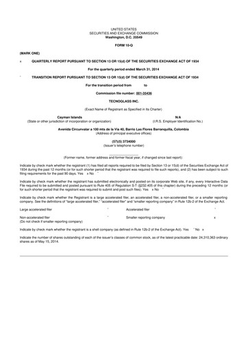 Miniature Tecnoglass 10-Q Rapport trimestriel 2014 