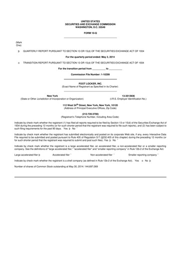 Thumbnail Foot Locker
 10-Q Quarterly Report FY2014 