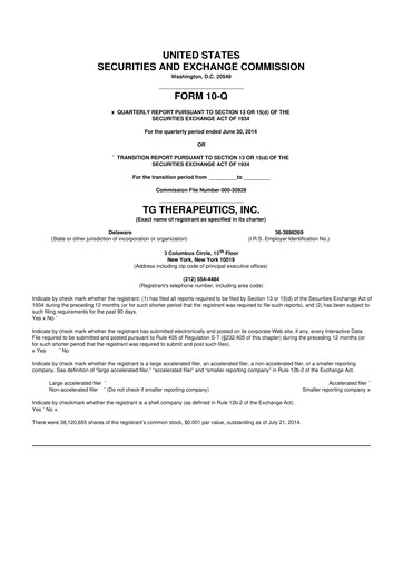 Thumbnail TG Therapeutics 10-Q Quarterly Report FY2014 