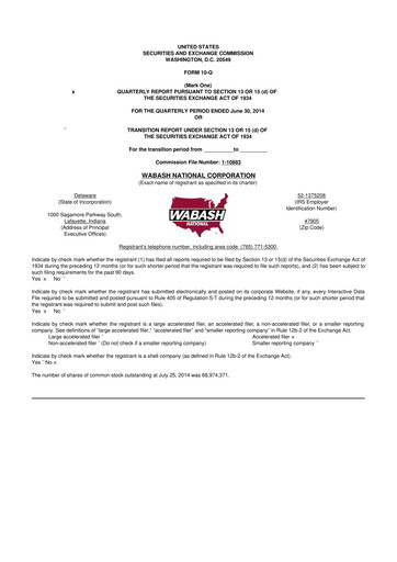 Thumbnail Wabash National
 10-Q Quarterly Report FY2014 