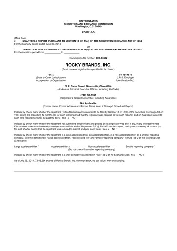 Thumbnail Rocky Brands 10-Q Quarterly Report FY2014 