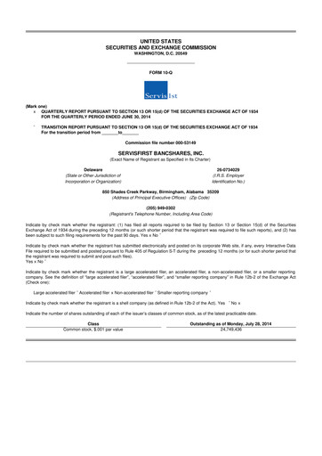 Vorschaubild ServisFirst Bancshares 10-Q Quartalsbericht 2014 