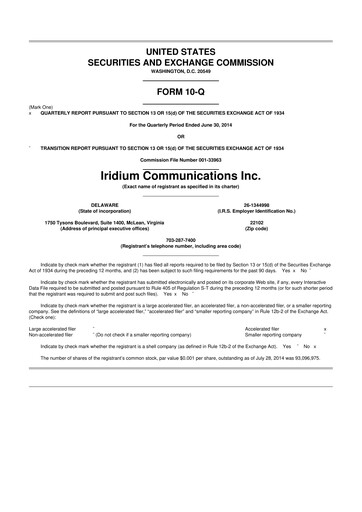 Thumbnail Iridium Communications 10-Q Quarterly Report FY2014 