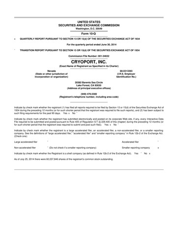 Thumbnail CryoPort 10-Q Quarterly Report FY2015 