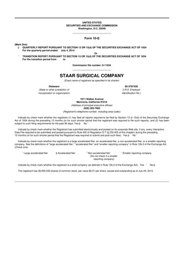 Thumbnail STAAR Surgical 10-Q Quarterly Report FY2014 