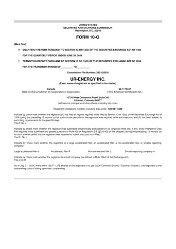 Thumbnail Ur-Energy 10-Q Quarterly Report FY2014 