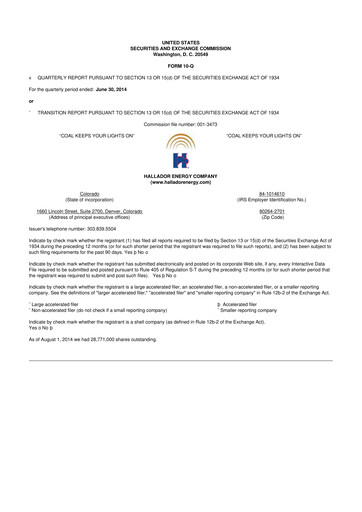 Thumbnail Hallador Energy Company
 10-Q Quarterly Report FY2014 