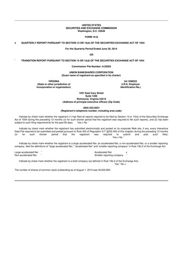 Vorschaubild Atlantic Union Bankshares 10-Q Quartalsbericht 2014 