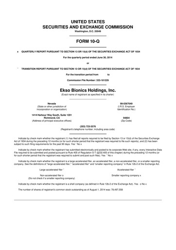 Thumbnail Ekso Bionics
 10-Q Quarterly Report FY2014 