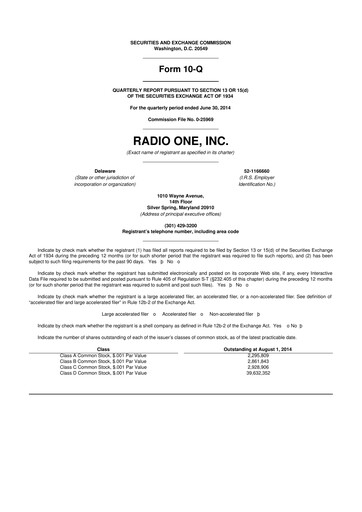 Thumbnail Urban One
 10-Q Quarterly Report FY2014 