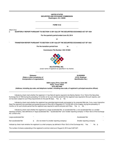 Thumbnail BG Staffing
 10-Q Quarterly Report FY2014 