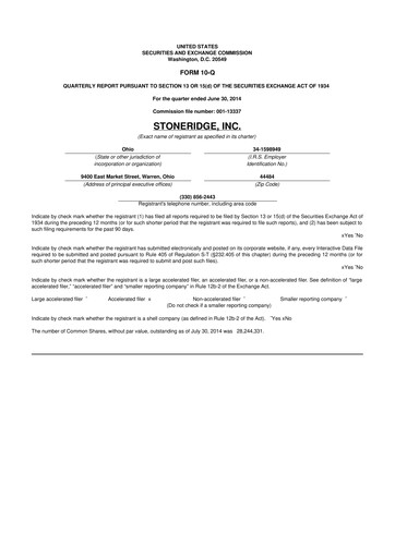 Thumbnail Stoneridge 10-Q Quarterly Report FY2014 