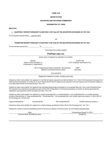 Vorschaubild ProPhase Labs 10-Q Quartalsbericht 2014 