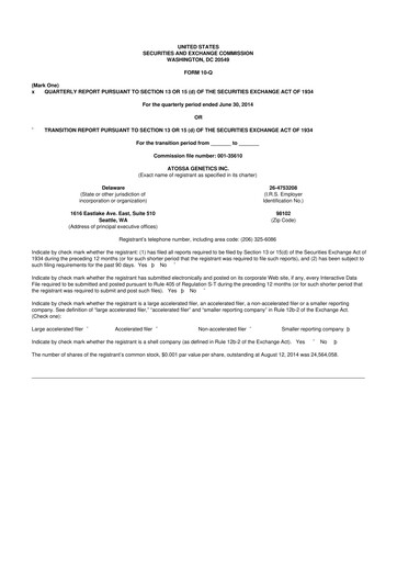 Thumbnail Atossa Therapeutics 10-Q Quarterly Report FY2014 