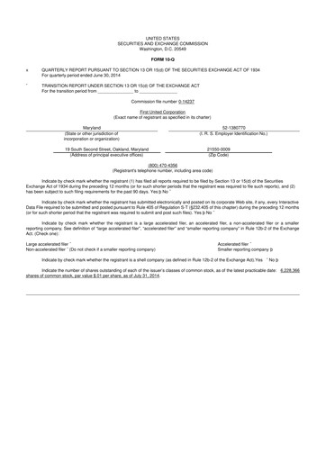 Thumbnail First United Corporation 10-Q Quarterly Report FY2014 