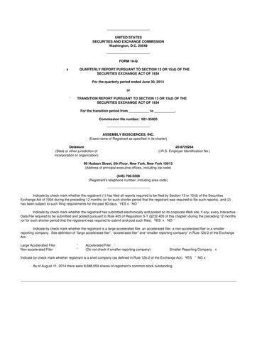 Vorschaubild Assembly Biosciences 10-Q Quartalsbericht 2014 