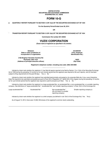 Thumbnail Vuzix
 10-Q Quarterly Report FY2014 