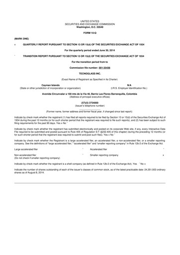 Miniature Tecnoglass 10-Q Rapport trimestriel 2014 