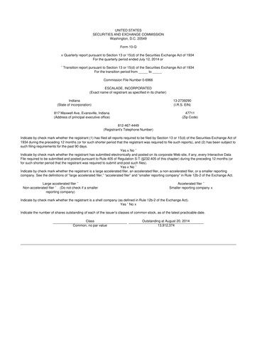 Thumbnail Escalade Sports 10-Q Quarterly Report FY2014 