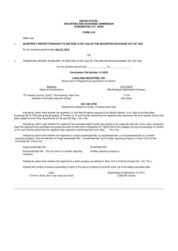 Thumbnail Lakeland Industries
 10-Q Quarterly Report FY2015 