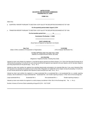 Thumbnail Foot Locker
 10-Q Quarterly Report FY2014 