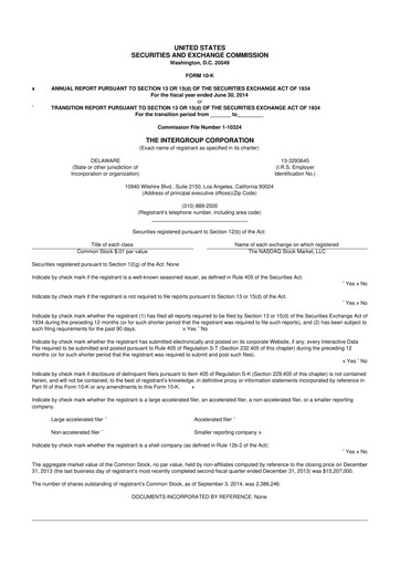 Thumbnail The InterGroup Corporation 10-K Annual Report 2014