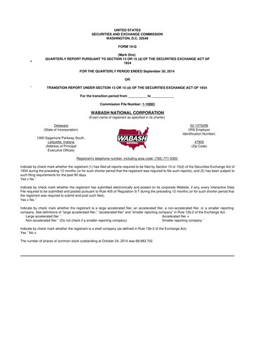 Thumbnail Wabash National
 10-Q Quarterly Report FY2014 