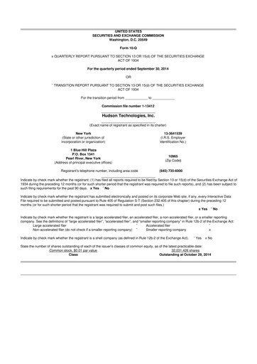 Thumbnail Hudson Technologies 10-Q Quarterly Report FY2014 