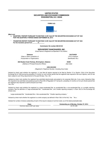 Vorschaubild ServisFirst Bancshares 10-Q Quartalsbericht 2014 