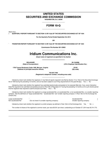 Thumbnail Iridium Communications 10-Q Quarterly Report FY2014 