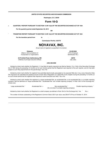 Thumbnail Novavax 10-Q Quarterly Report FY2014 