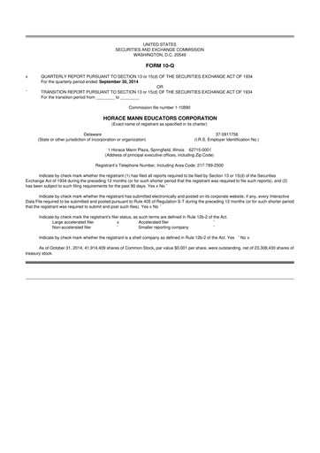 Vorschaubild Horace Mann Educators 10-Q Quartalsbericht 2014 