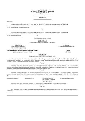 Thumbnail Exponent
 10-Q Quarterly Report FY2014 