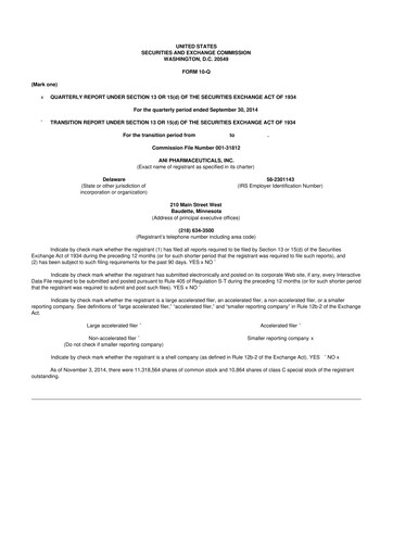Thumbnail ANI Pharmaceuticals 10-Q Quarterly Report FY2014 