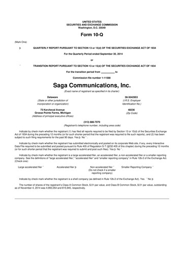 Thumbnail Saga Communications 10-Q Quarterly Report FY2014 