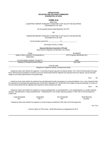 Thumbnail Seacoast Banking 10-Q Quarterly Report FY2014 