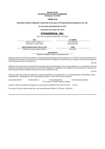 Thumbnail Stoneridge 10-Q Quarterly Report FY2014 