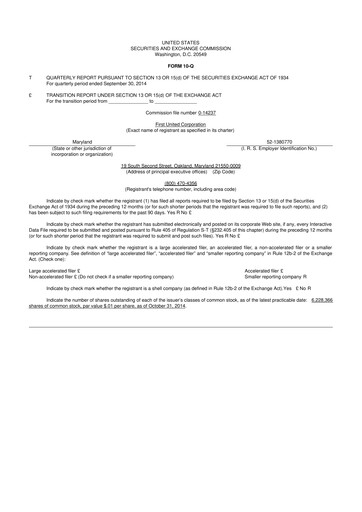 Thumbnail First United Corporation 10-Q Quarterly Report FY2014 