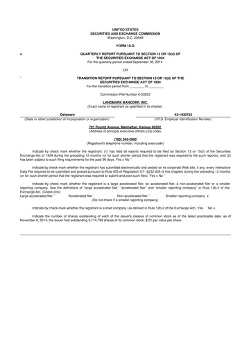 Miniature Landmark Bancorp 10-Q Rapport trimestriel 2014 