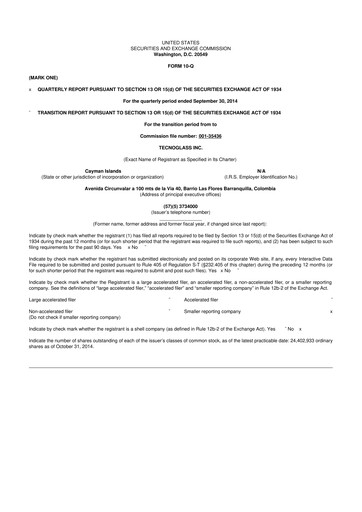 Miniature Tecnoglass 10-Q Rapport trimestriel  