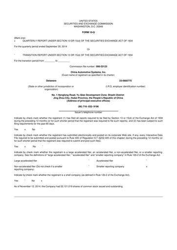 Vorschaubild China Automotive Systems 10-Q Quartalsbericht 2014 